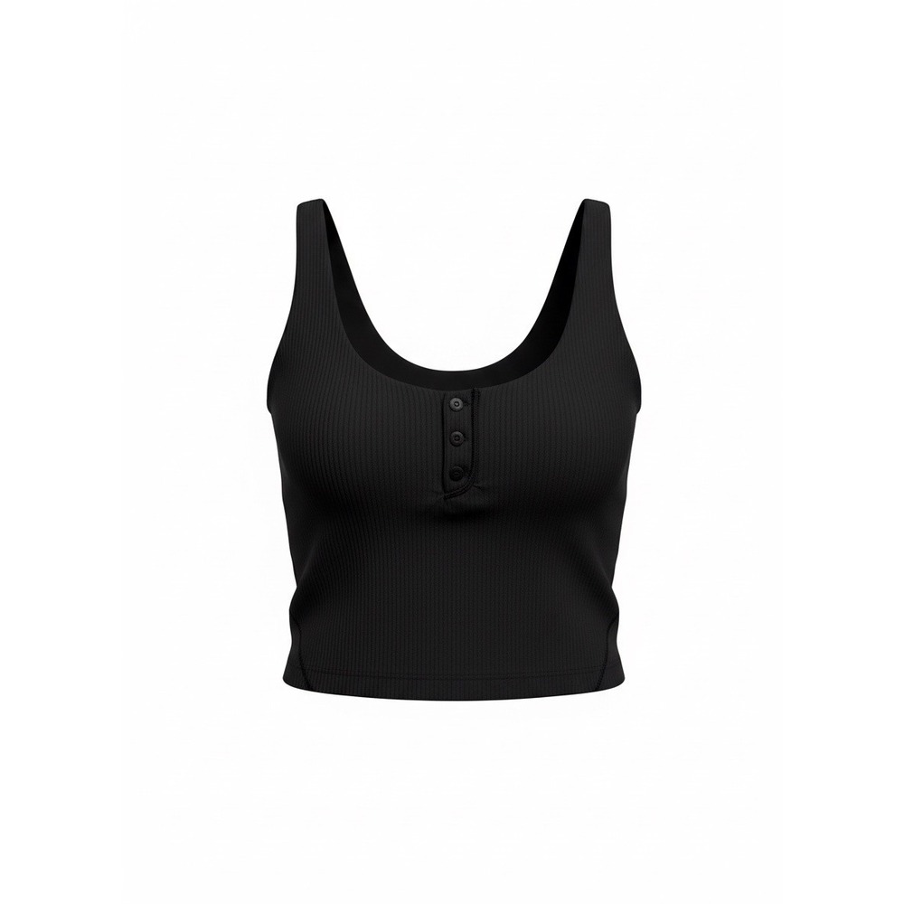 Lululemon Align Ribbed Henley Tank Top Black, Size 6 LW1EKUS